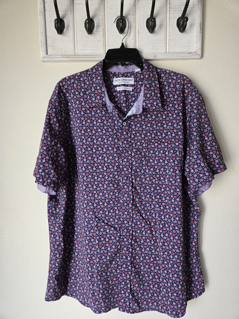 Nick Graham Men's Navy Short-Sleeve Floral Button-Down Shirt
